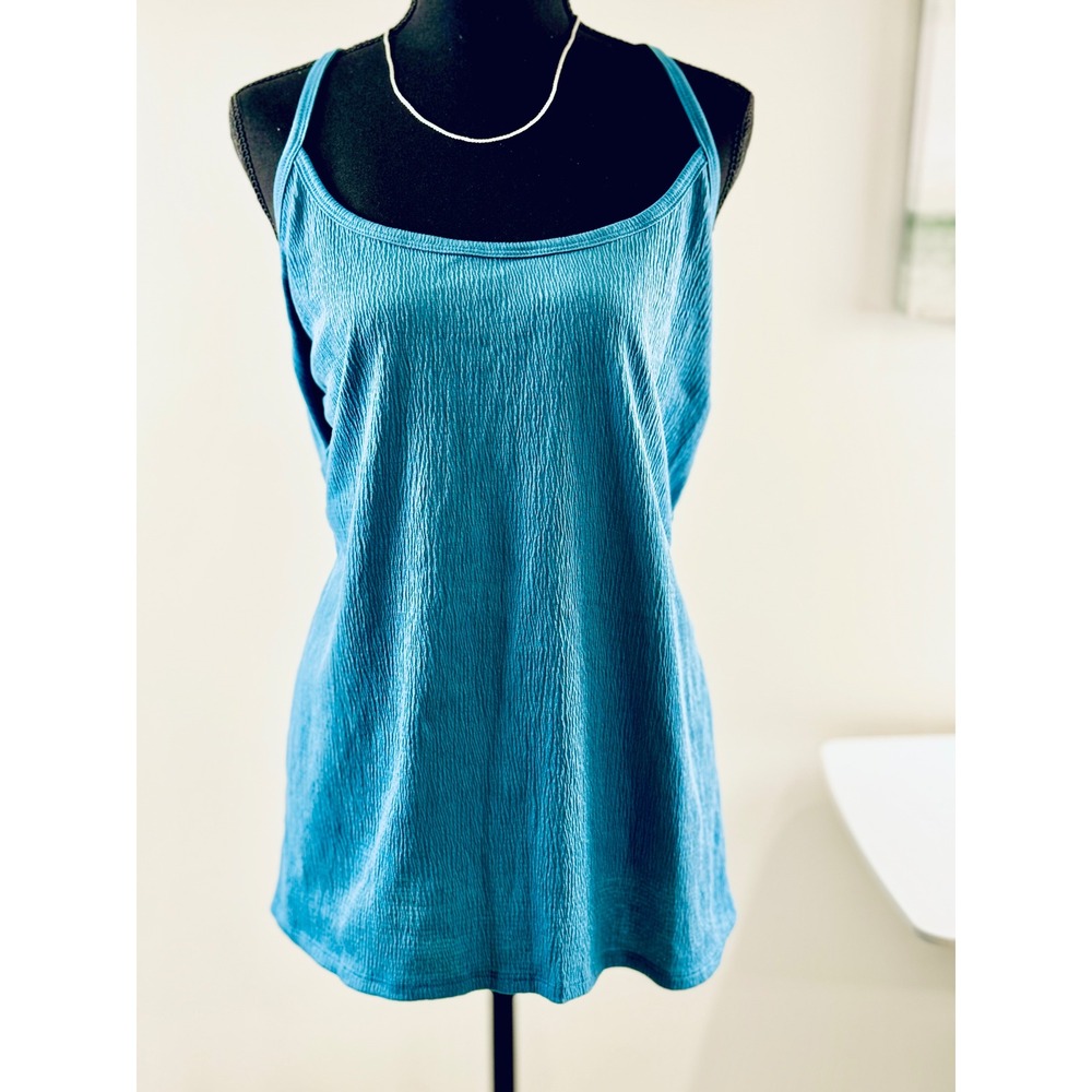 Cacique Sleep Tank Top Criss Cross Back Textured Blue Plus Size‎ 22/24